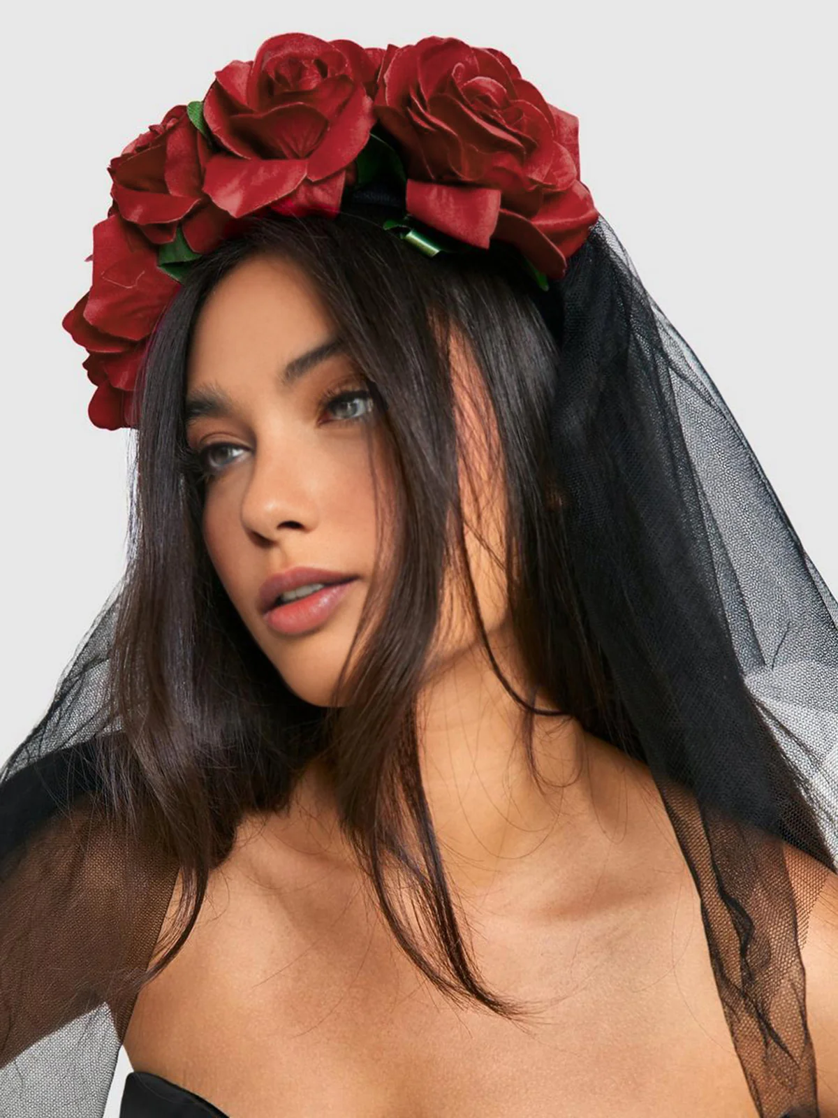 Halloween Rose Flower Black Mesh Headband - Takermore