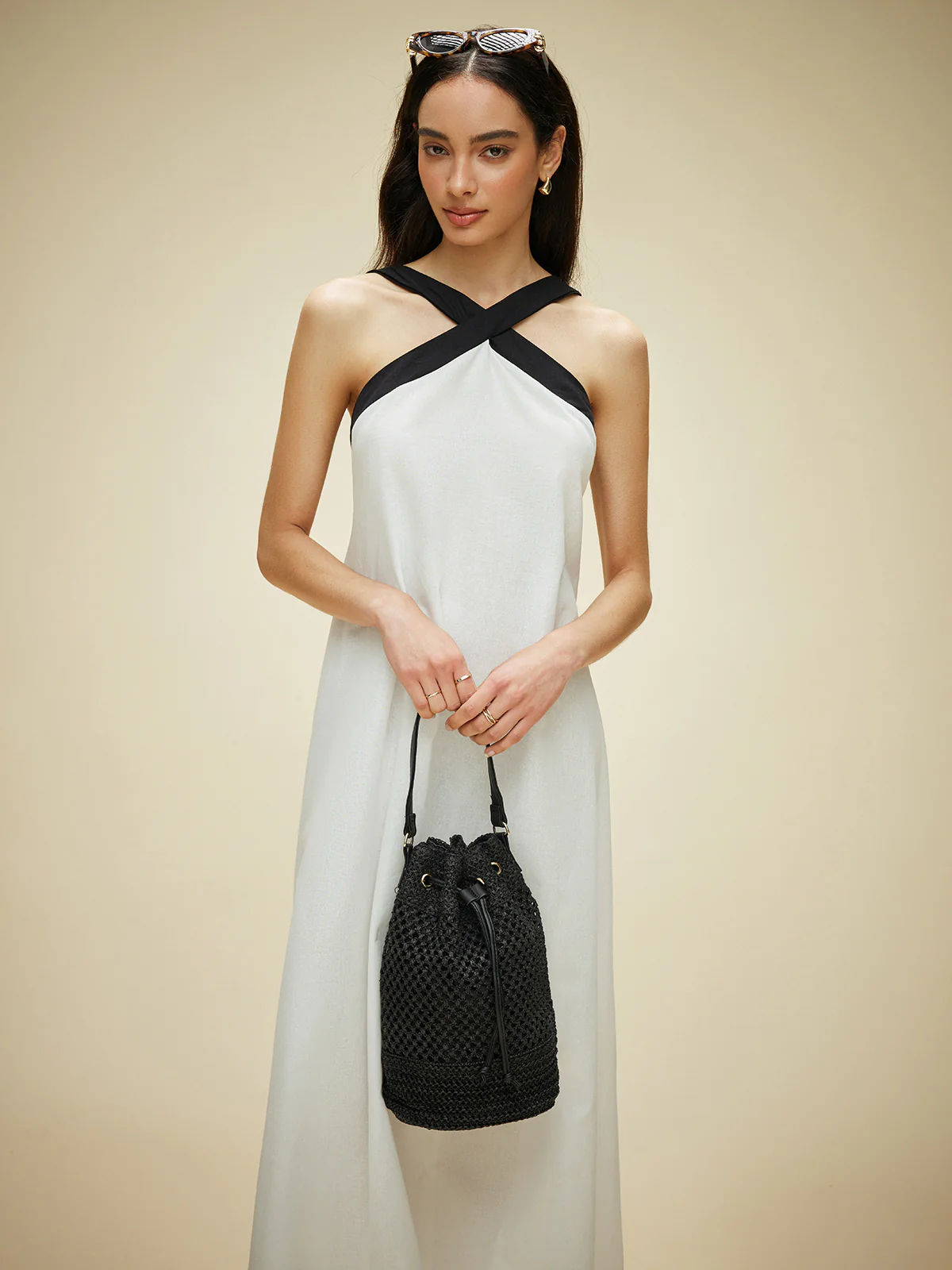 Semi-Sheer Cotton & Linen Backless Halter Dress - Takermore