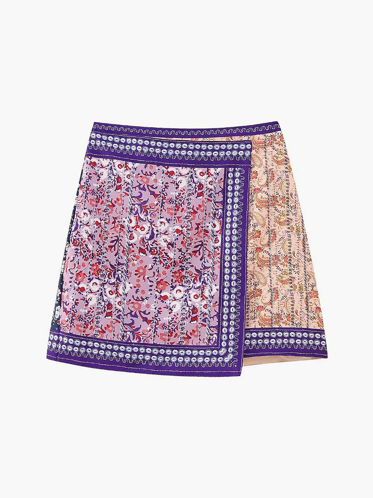 Asymmetric Floral Printed Mini Skirt - Takermore
