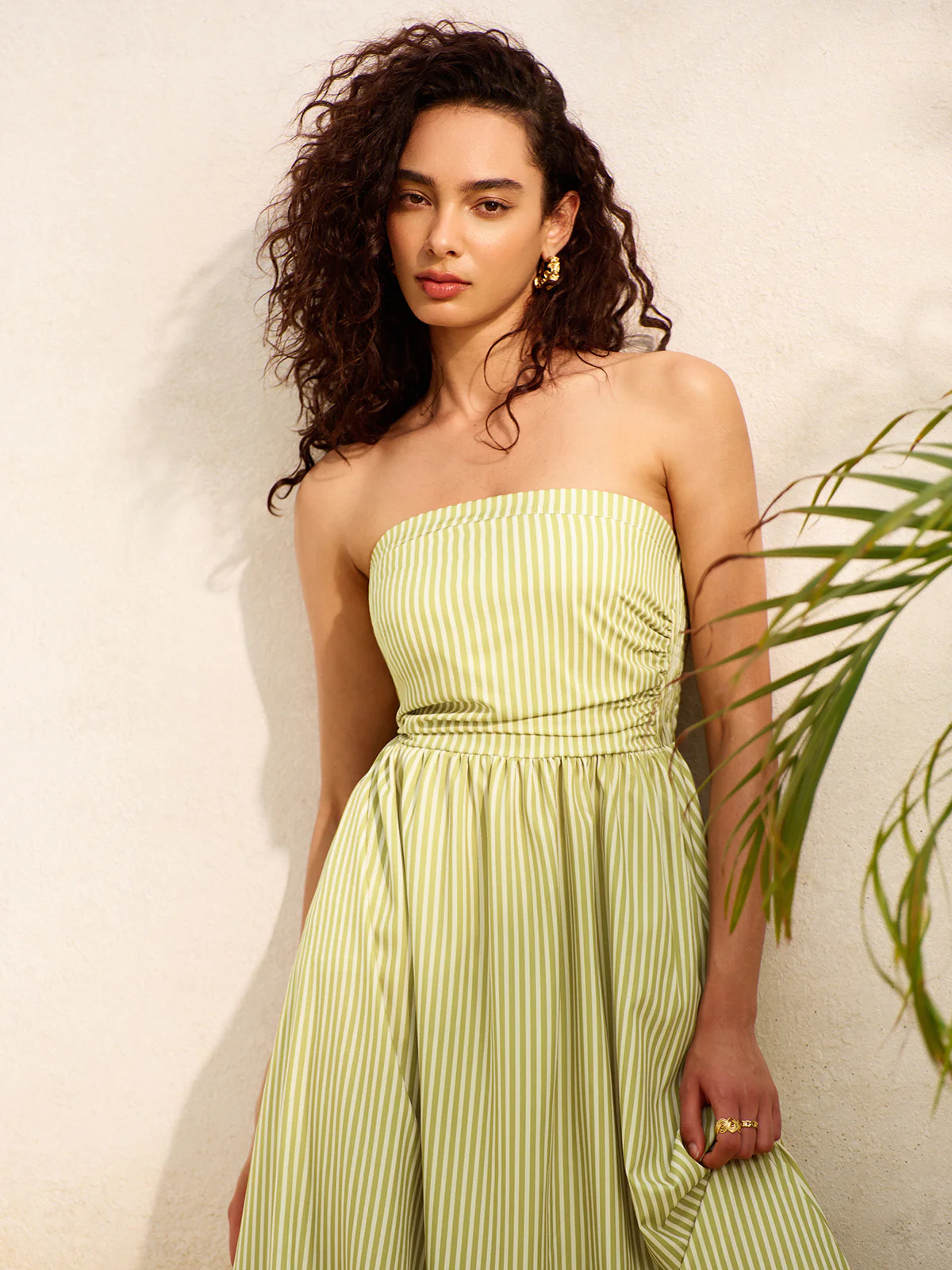 Striped Strapless Pockets Dress - Takermore