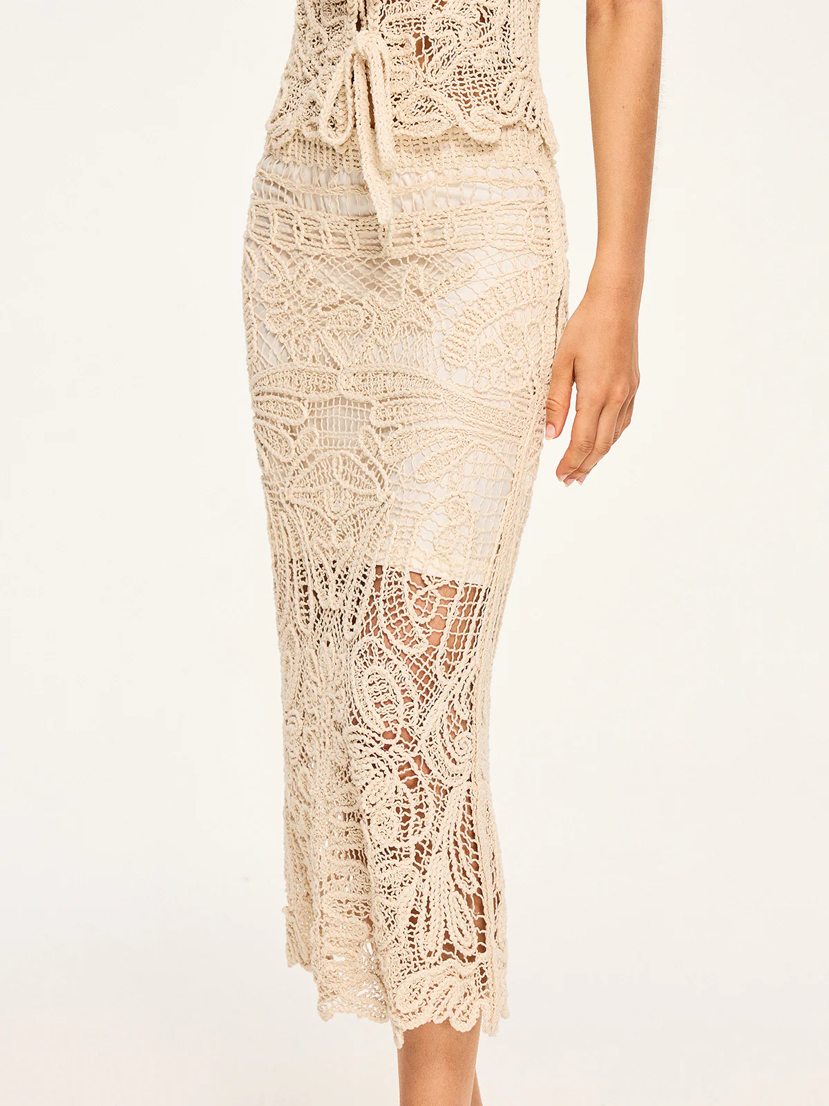Sheer Crochet Midi Dress - Takermore