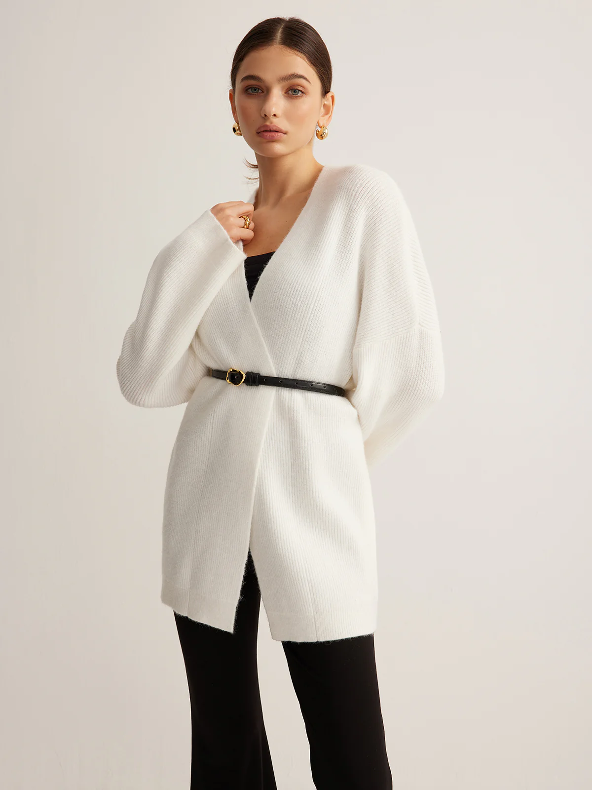 Minimalist Ribbed Belted Cardigan - Takermore