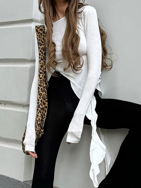 Semi-Sheer Pleated Ruffle Tassel Jersey Top - Takermore