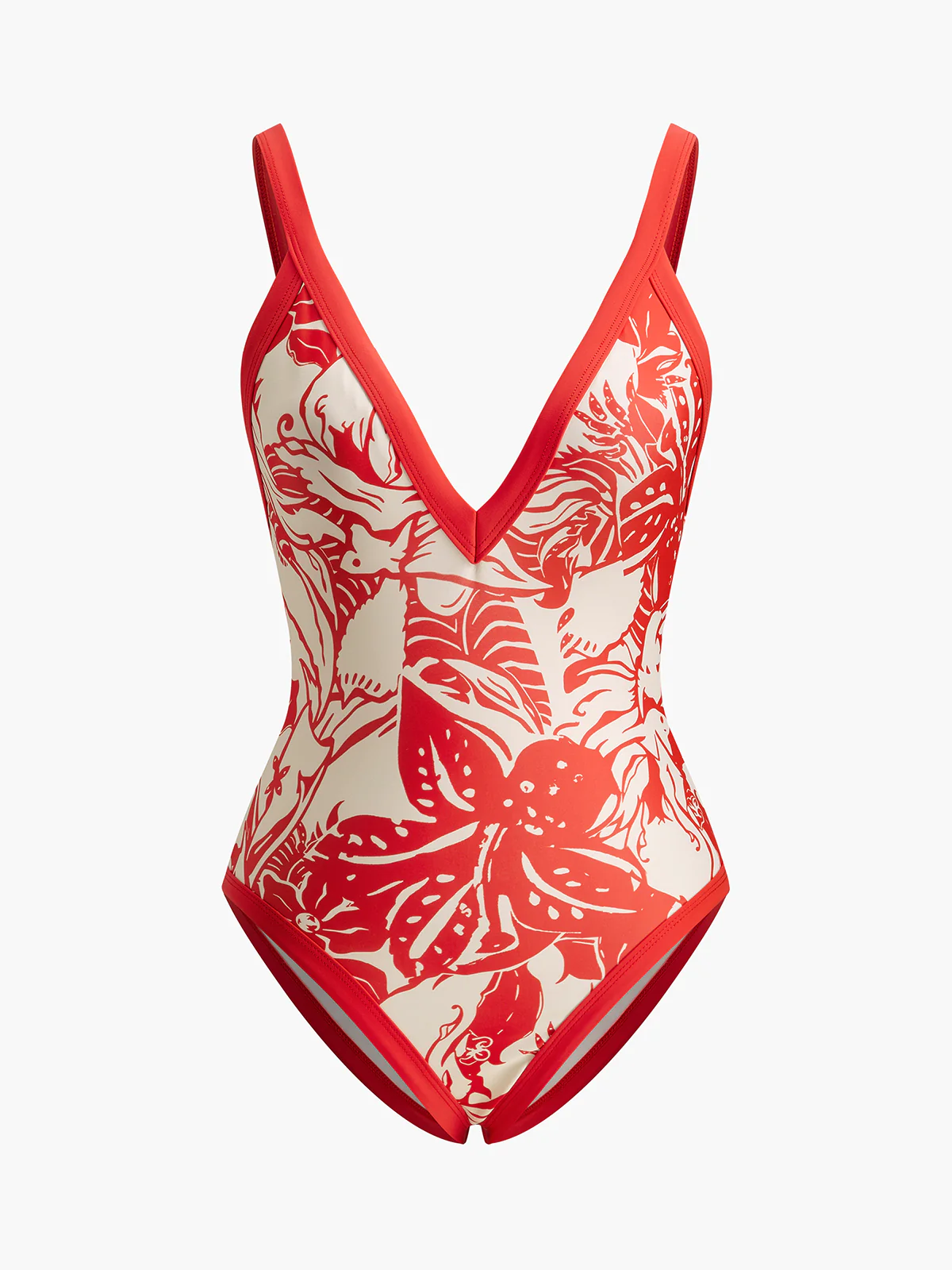 Tropical Print V-Neck One-Piece Swimsuit - Takermore