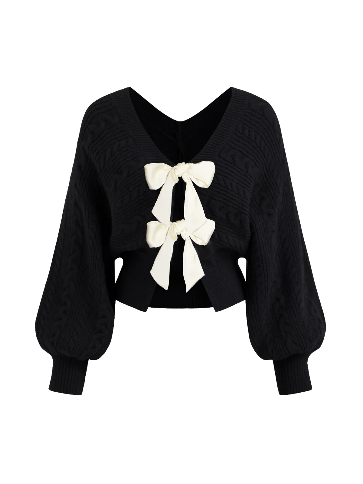 V-Neck Bow Front Twist Cardigan - Takermore