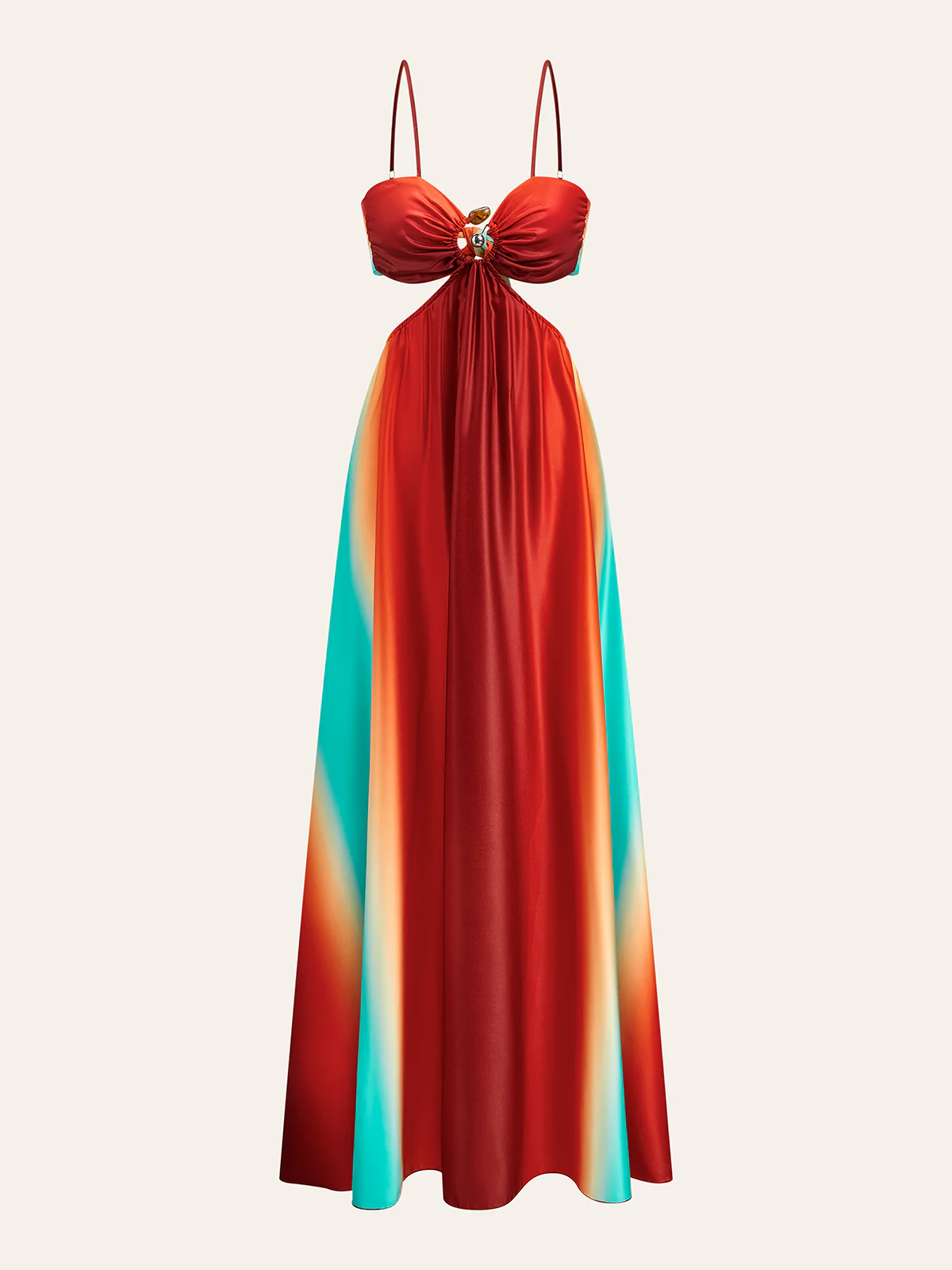 Satin Cut-Out Waist Gradient Dress - Takermore