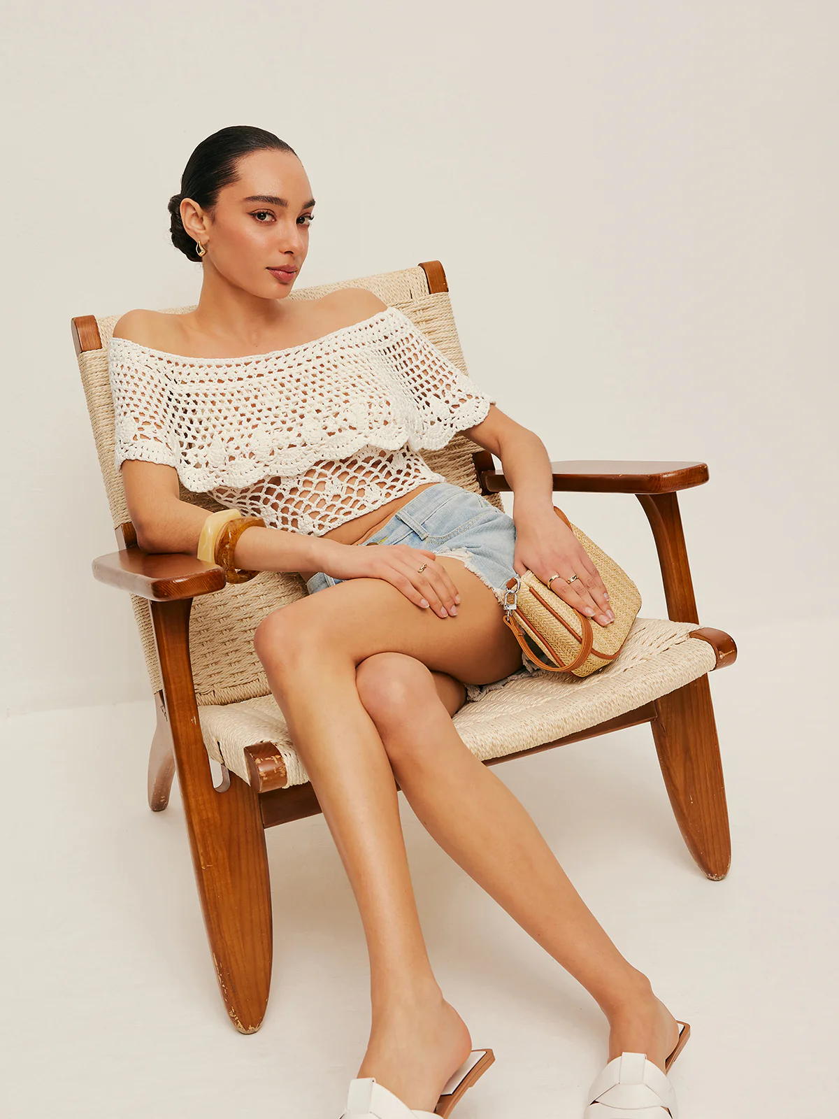 Off-Shoulder Hollow Knit Top - Takermore