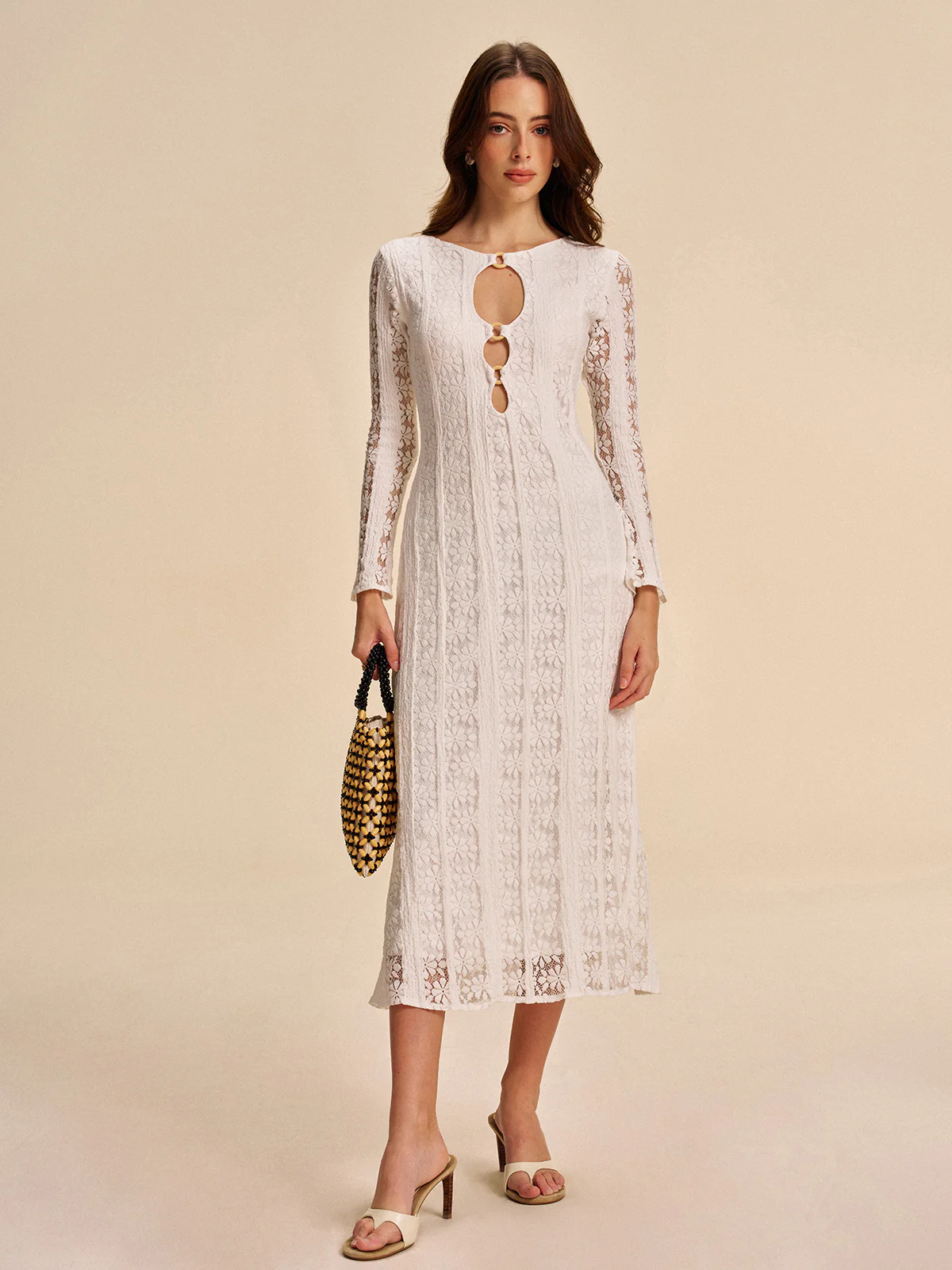 Cutout Detail Lace Dress - Takermore