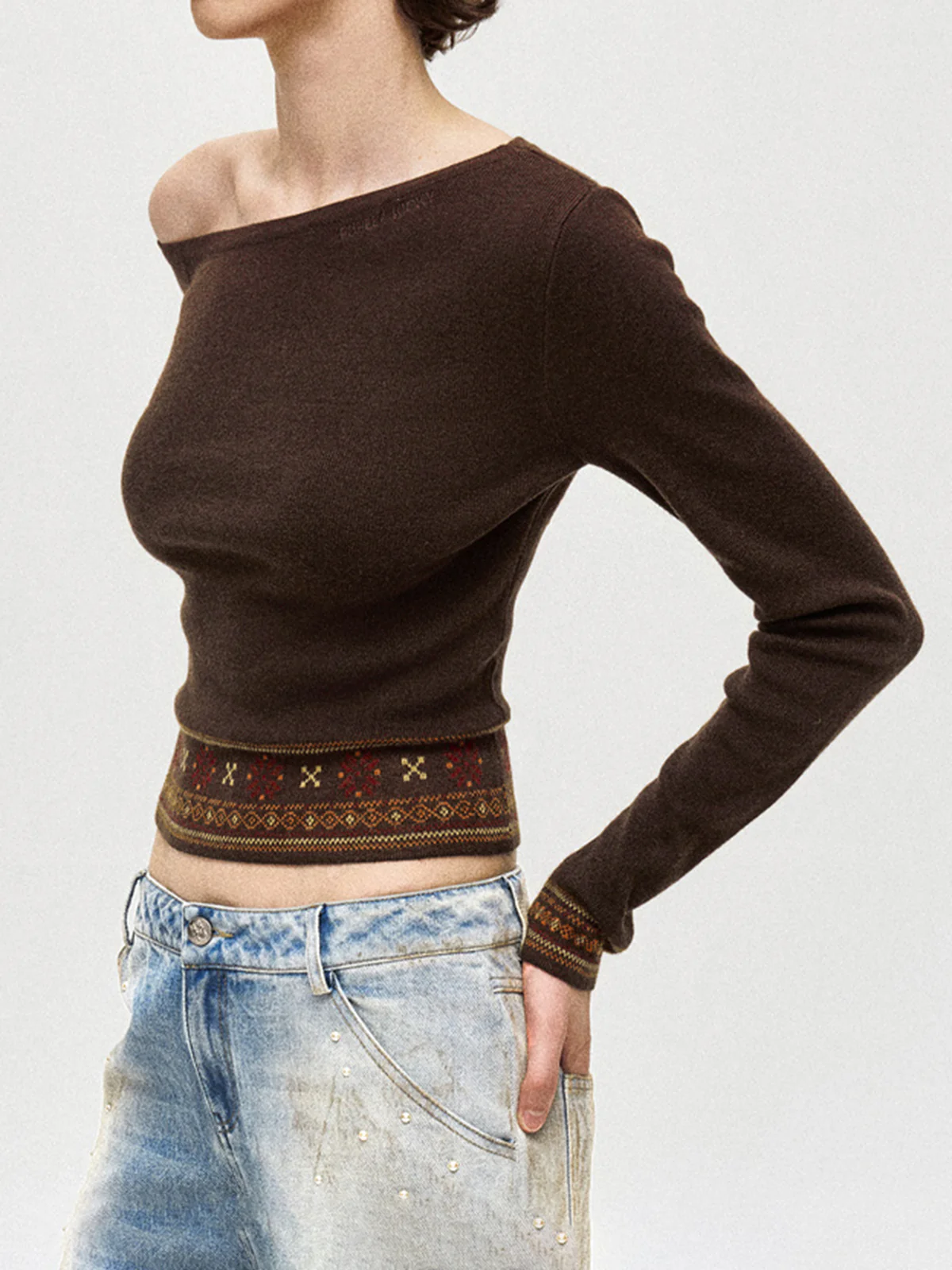 Wool-Blend Asymmetrical Crop Knit Top - Takermore