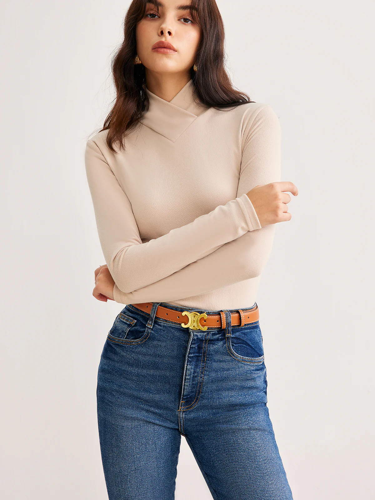 Cross Cross Neck Slim Jersey Top - Takermore