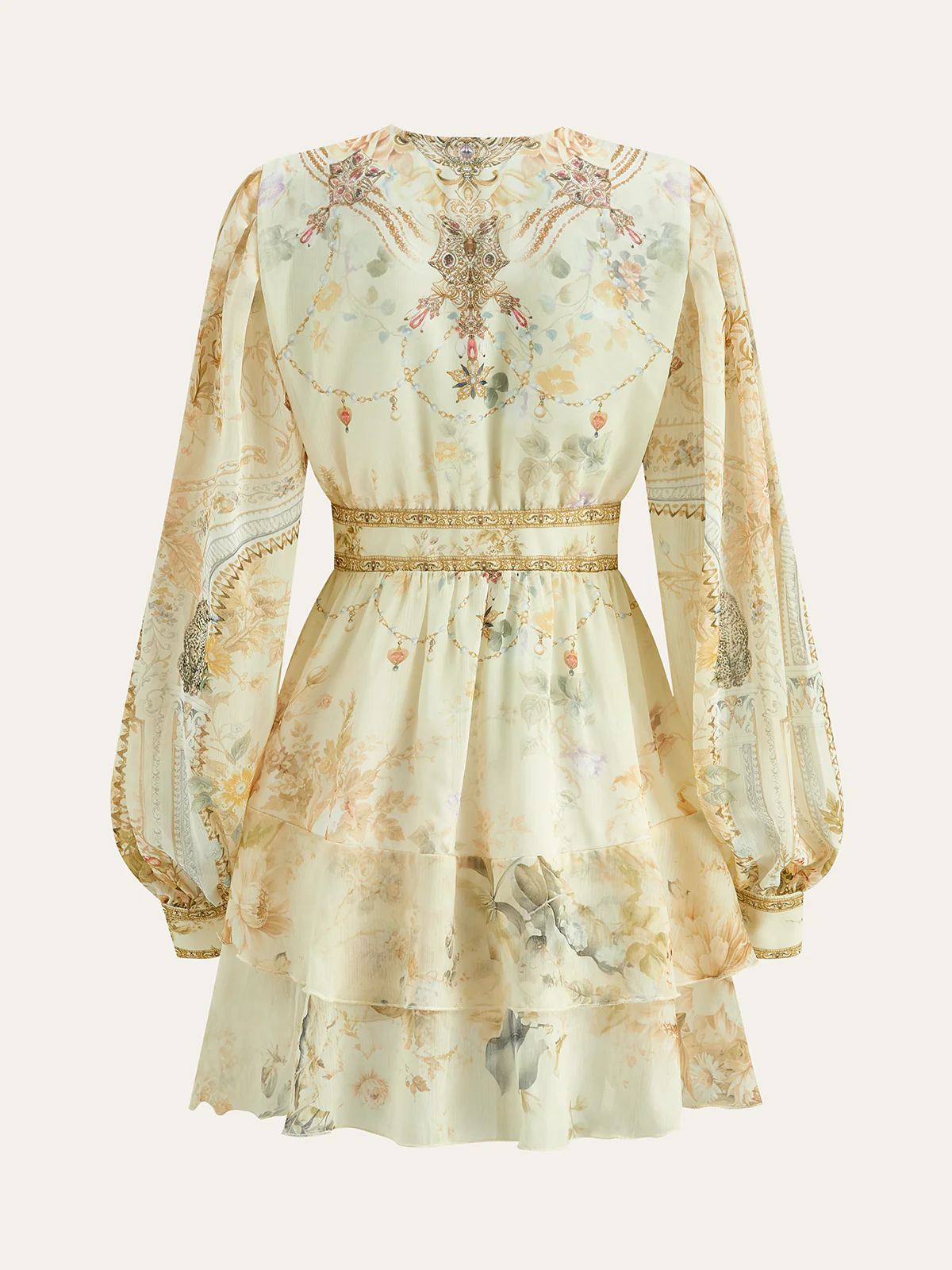 Semi-Sheer Chiffon Floral Printed Ruffled Mini Dress - Takermore