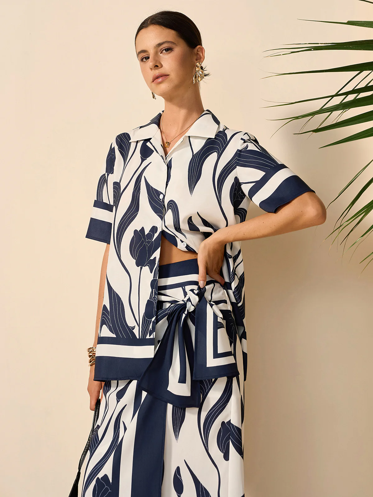 Floral Print Semi-Sheer Button-Up Shirt - Takermore