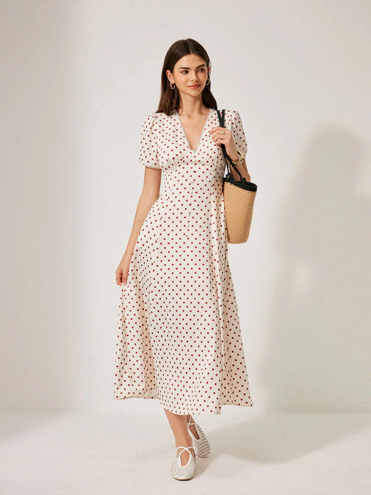 Polka Dot Puff Sleeve Dress - Takermore