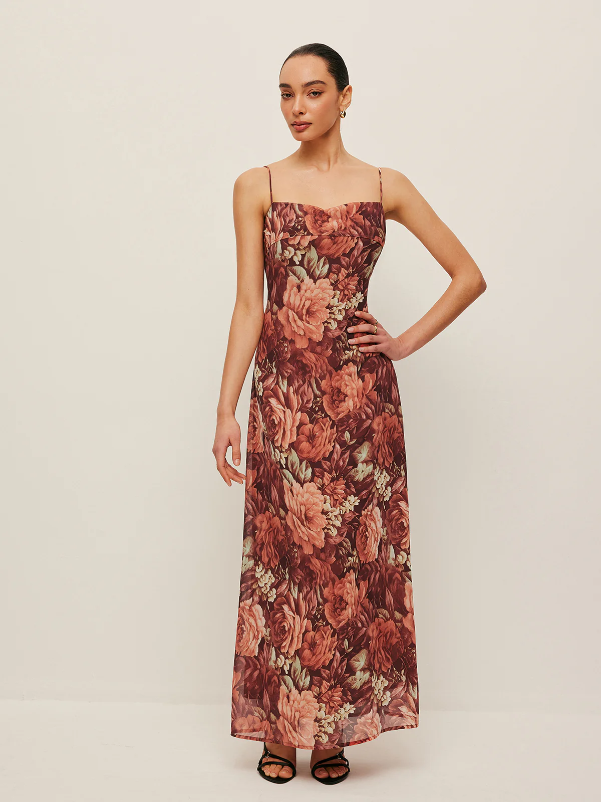 Semi-Sheer Floral Chiffon Cami Dress - Takermore