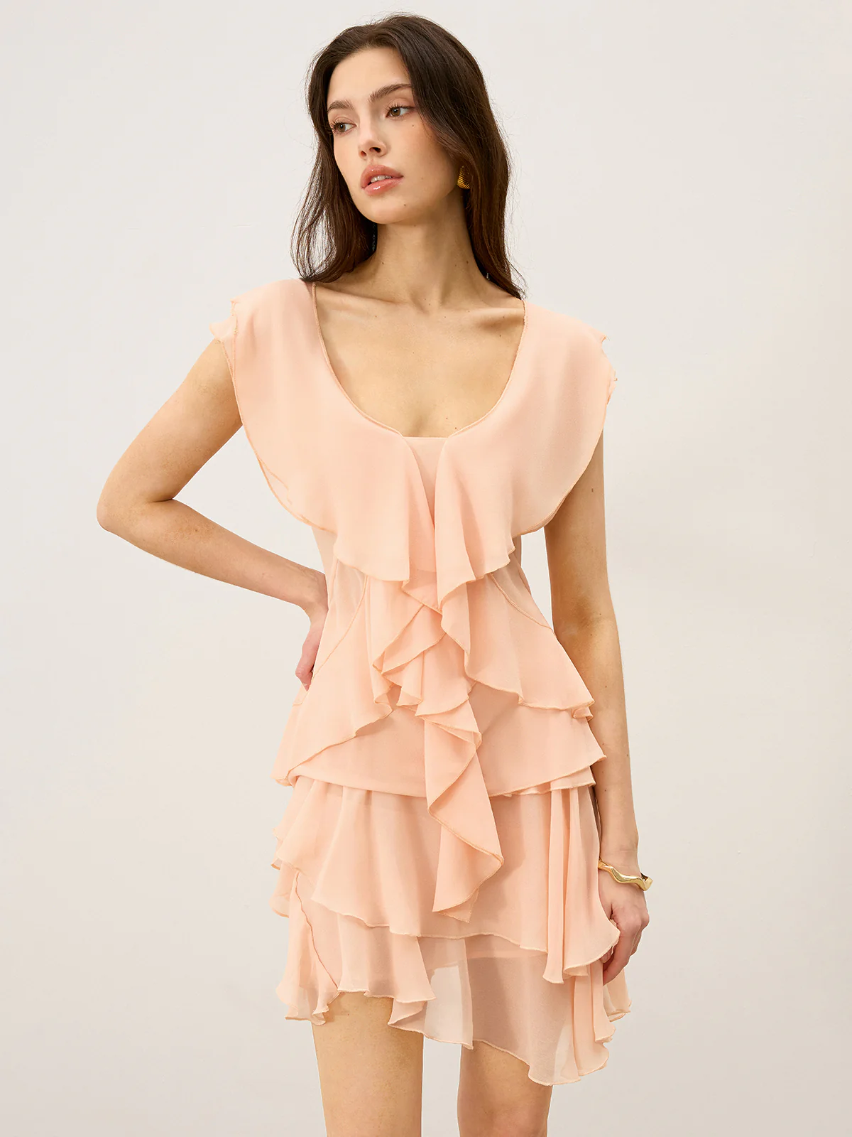 Semi-Sheer Ruffled Chiffon Blouse - Takermore