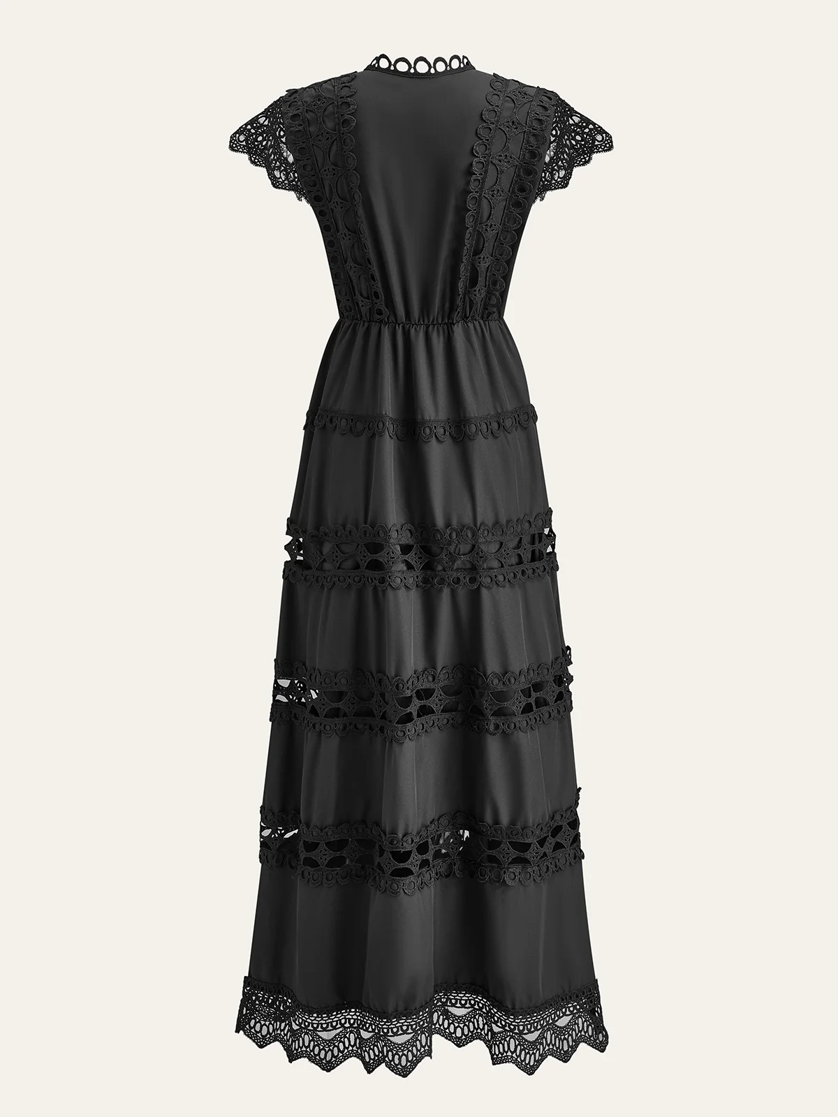 Eyelet Lace Paneled Dress With Waist Tie - Takermore