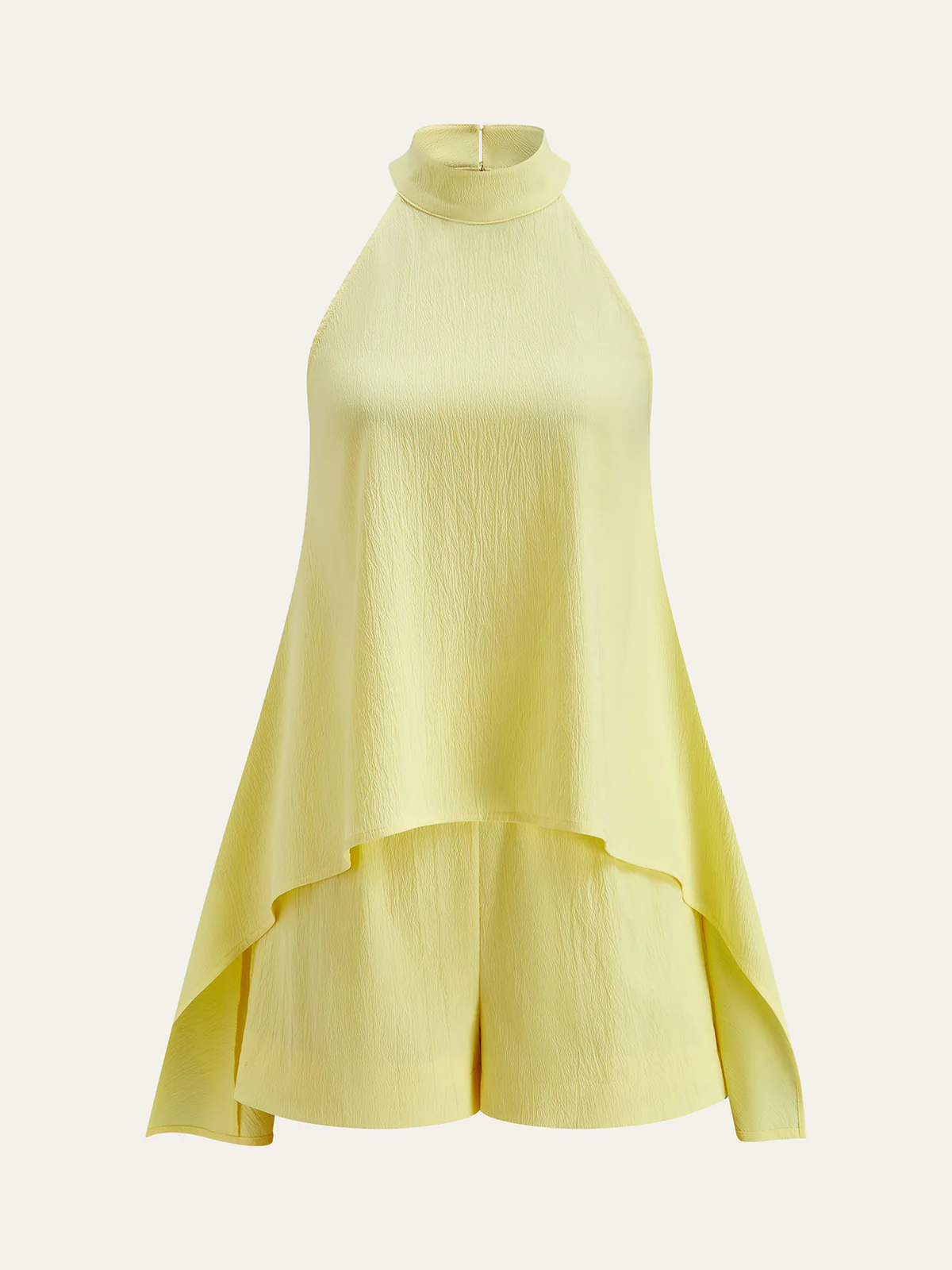 Halter Neck Asymmetric Hem Shorts Set - Takermore