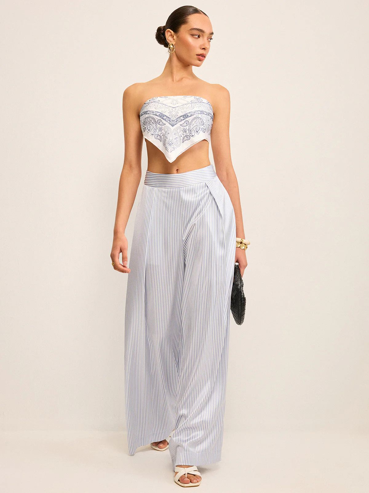 High-Waisted Striped Wide-Leg Pants - Takermore