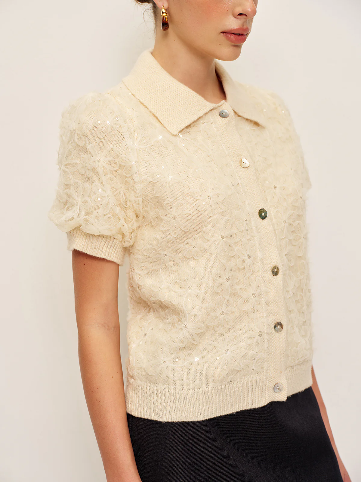 Sequin Embellished Lace Knit Cardigan - Takermore