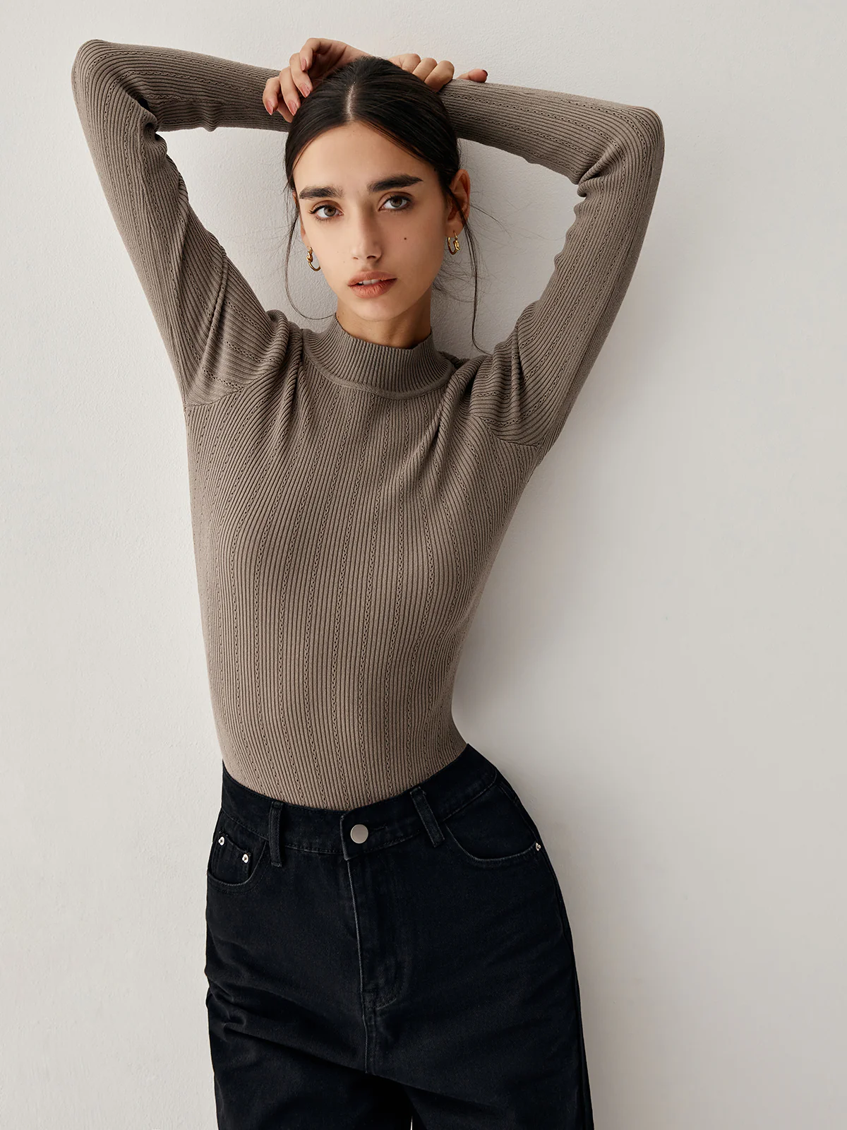 Rib Eyelet Long Sleeve Bodysuit - Takermore