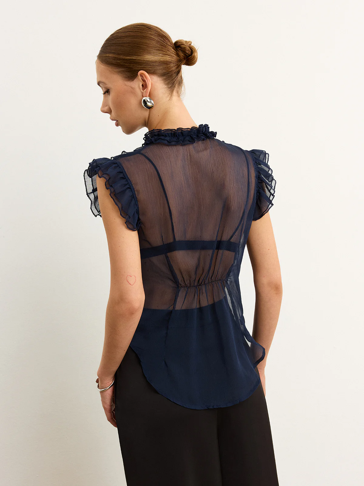 Semi-Sheer Ruffled Blouse - Takermore