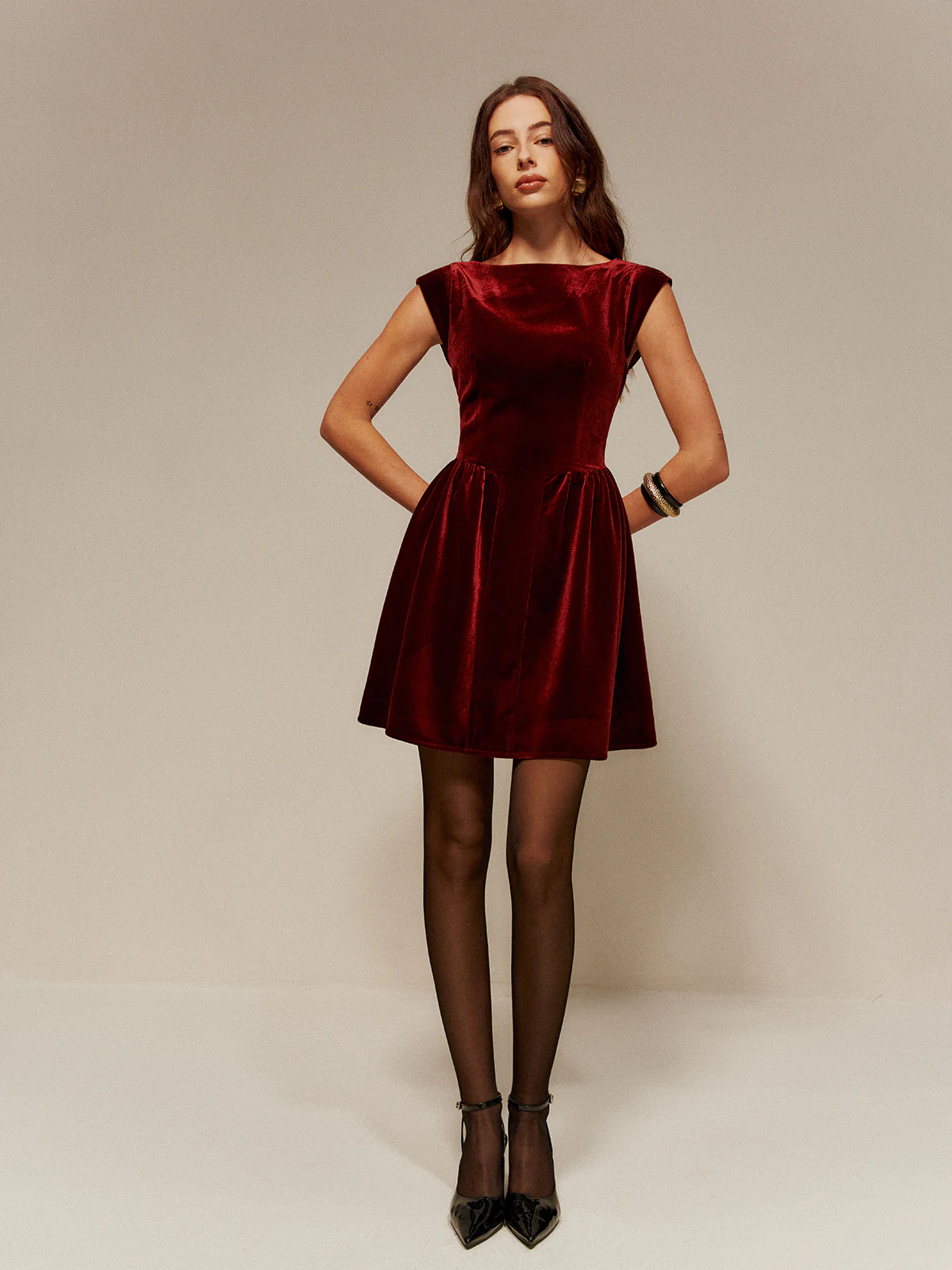 Velvet Pleated Tank Short Dress - Takermore