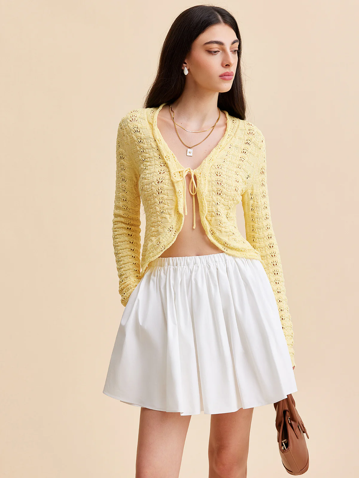 Tie-Front Crochet Knit Cardigan - Takermore