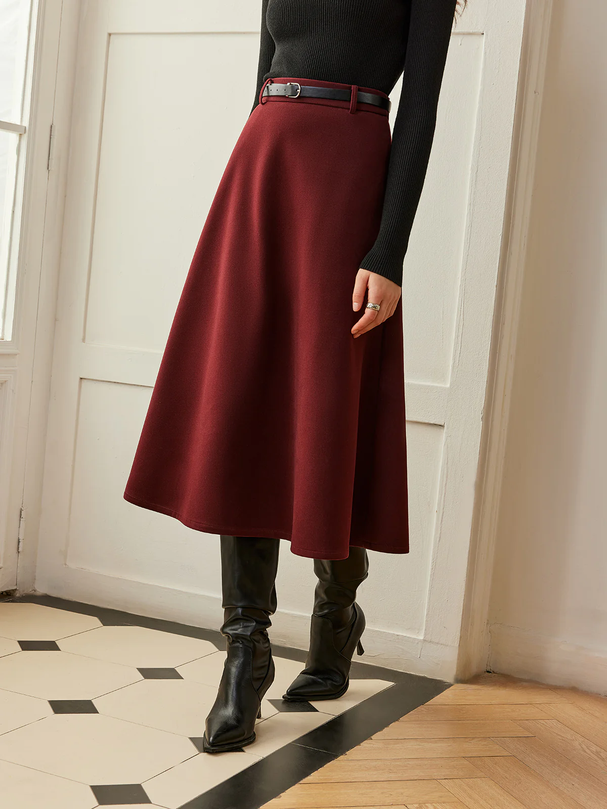 Umbrella Shape Belted Skirt - Takermore