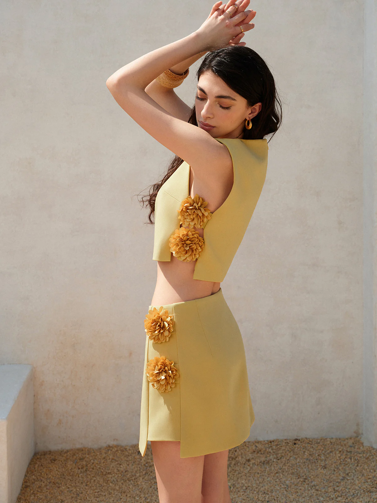 3D Floral Embellished Short Skirt Set - Takermore