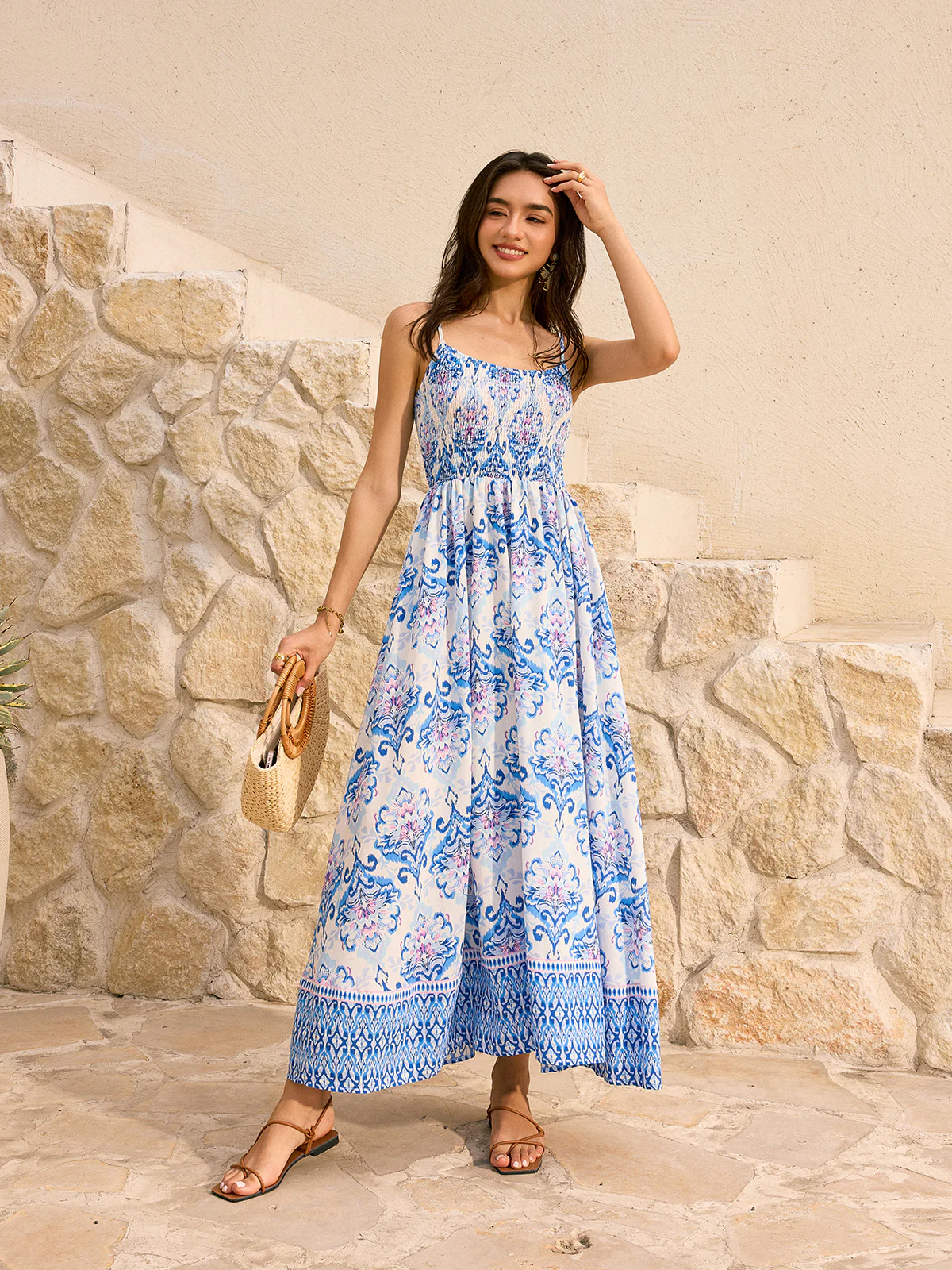 Bohemian Floral Print Flared Maxi Dress - Takermore