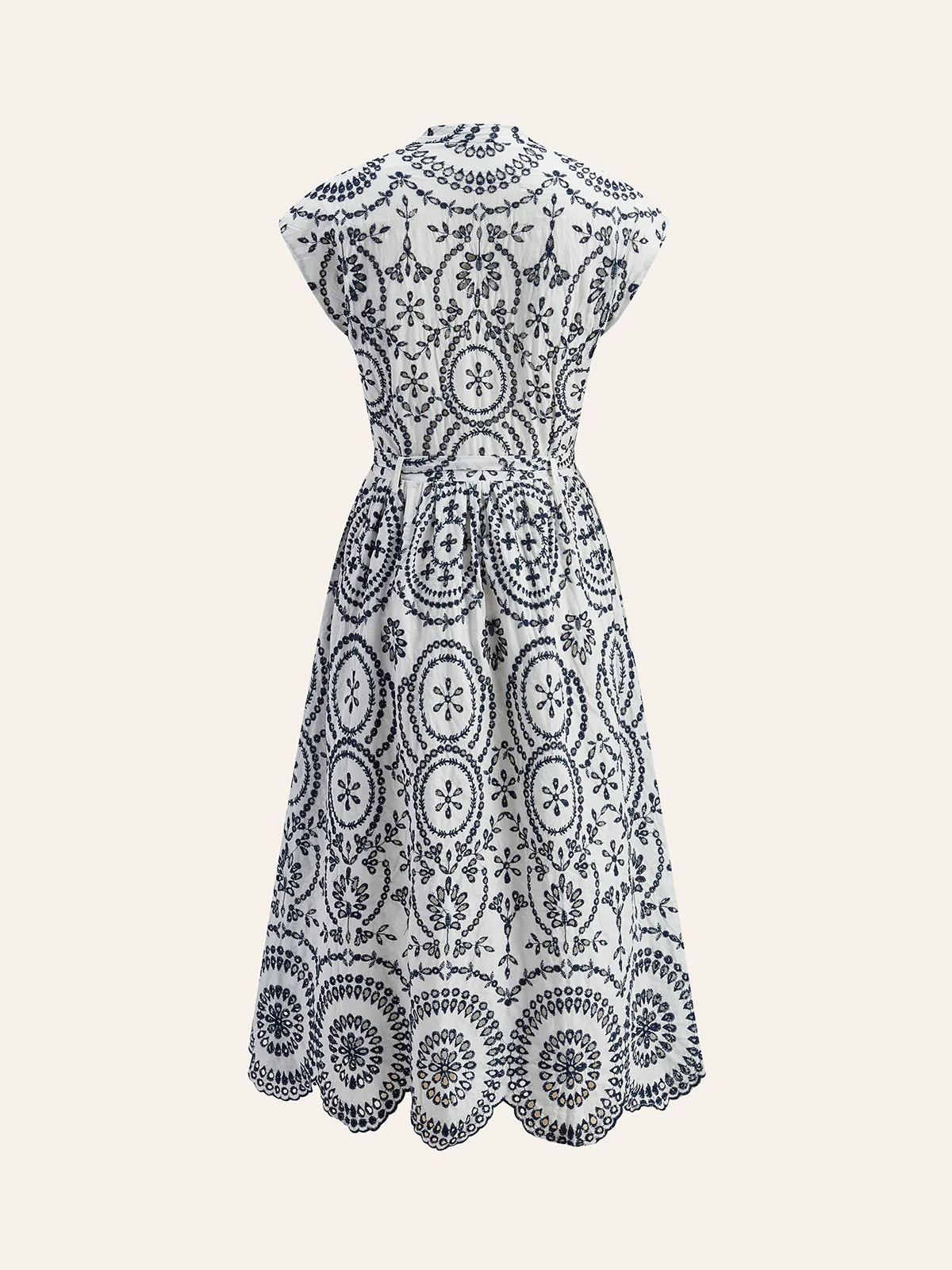 Embroidered V-Neck Belted Dress - Takermore
