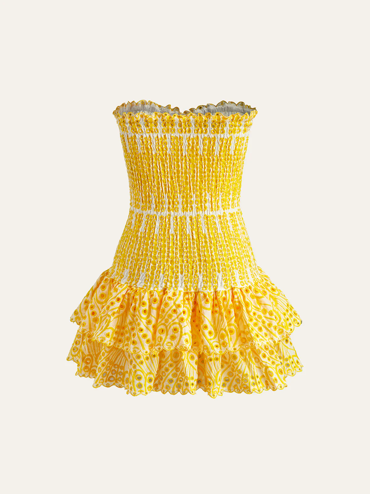 Cotton Sweetheart Embroidered Hem Strapless Dress - Takermore