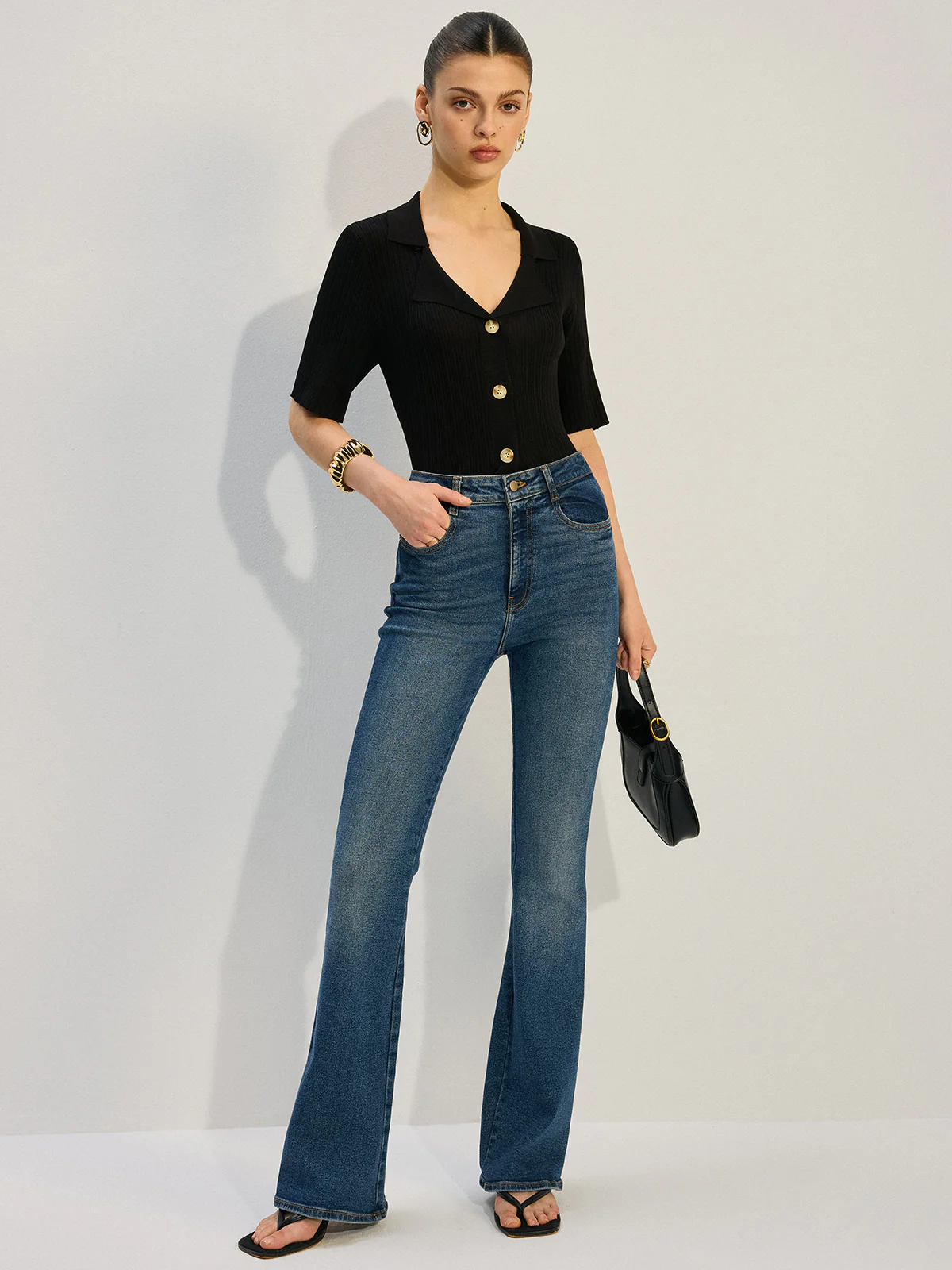 Knit Button-Up Blouse - Takermore