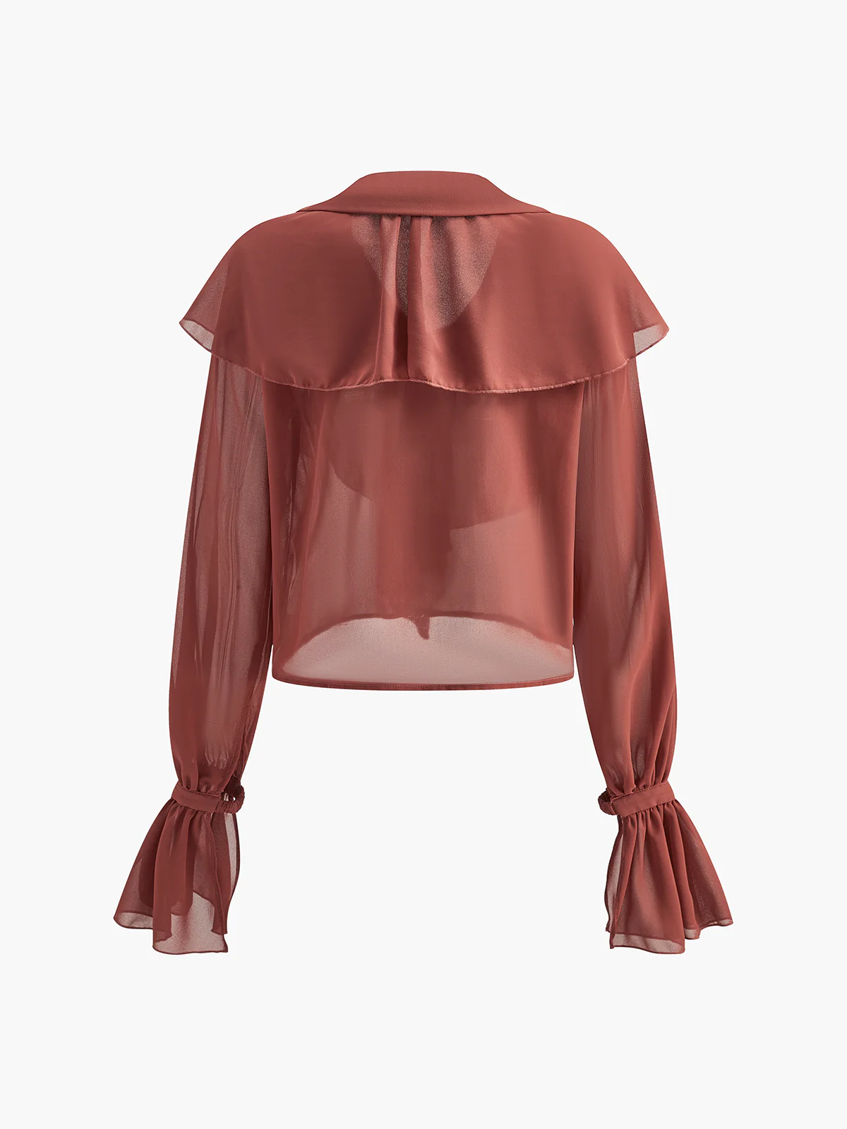 Semi-Sheer Chiffon Ruffle Blouse - Takermore