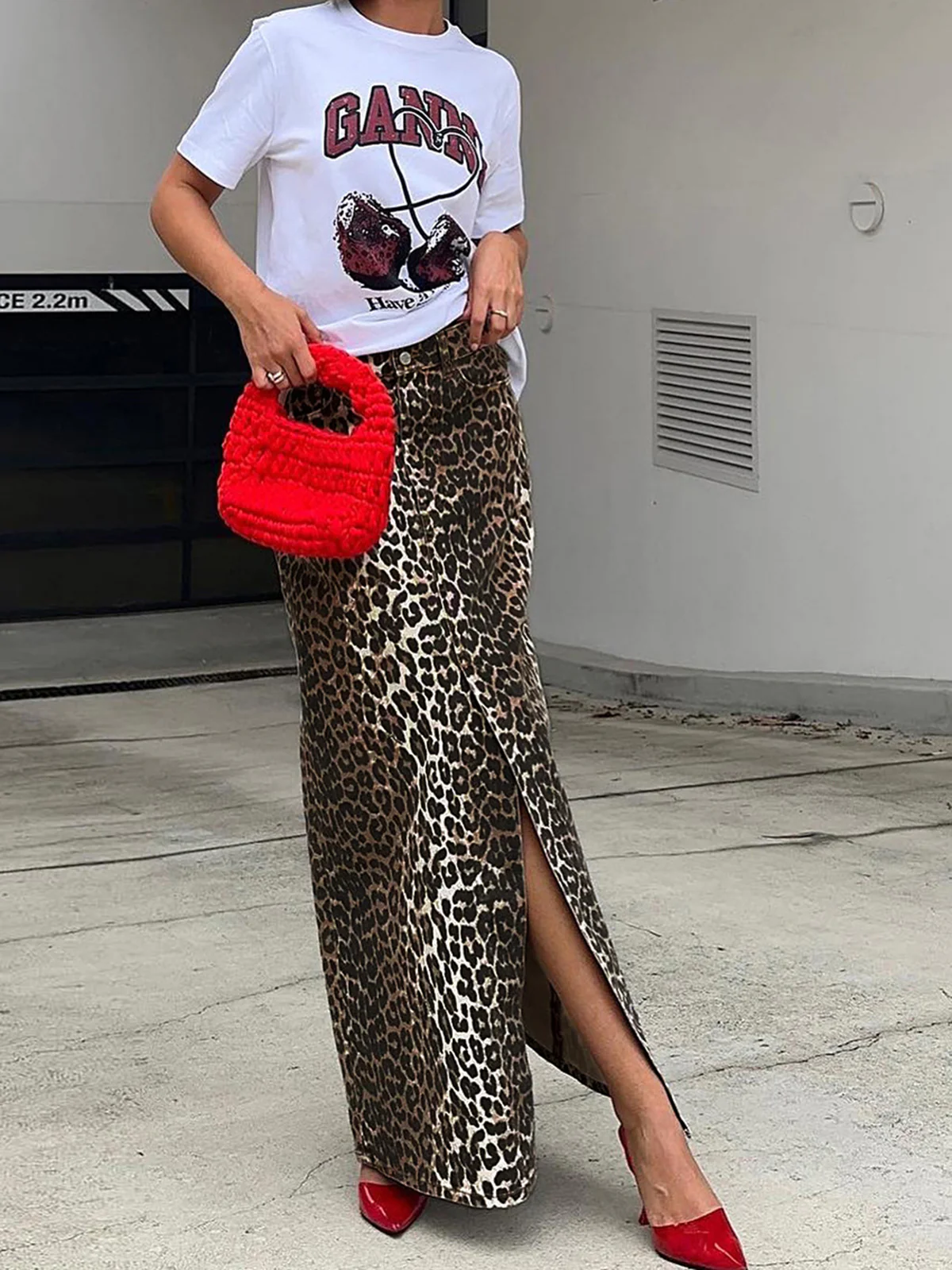 Cotton Leopard Print Split Midi Dress - Takermore