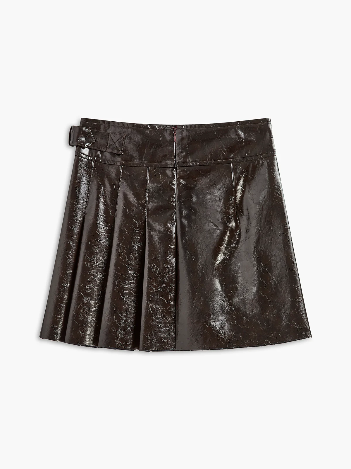 Belted Faux Leather Textured Skirt - Takermore