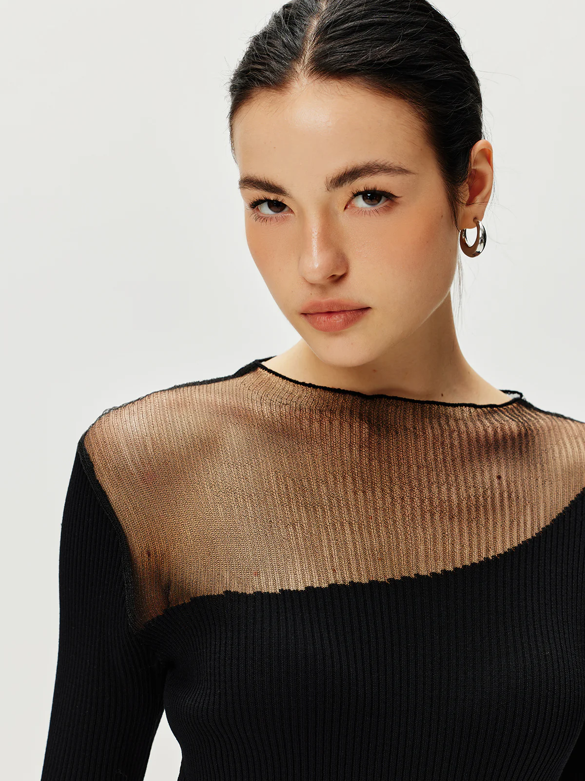 Semi-Sheer Panel Sweater Dress - Takermore