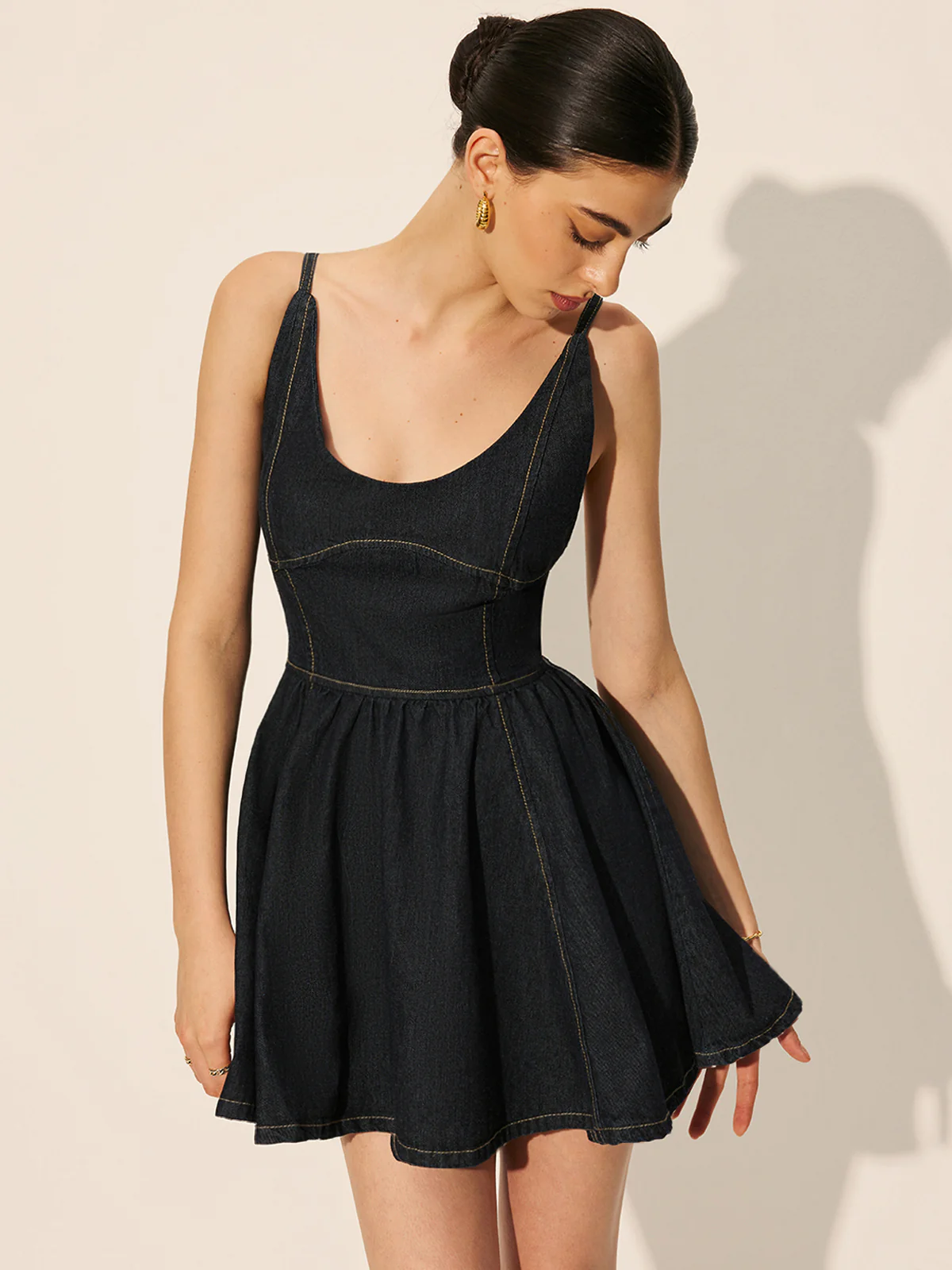 Backless Denim Flare Dress - Takermore