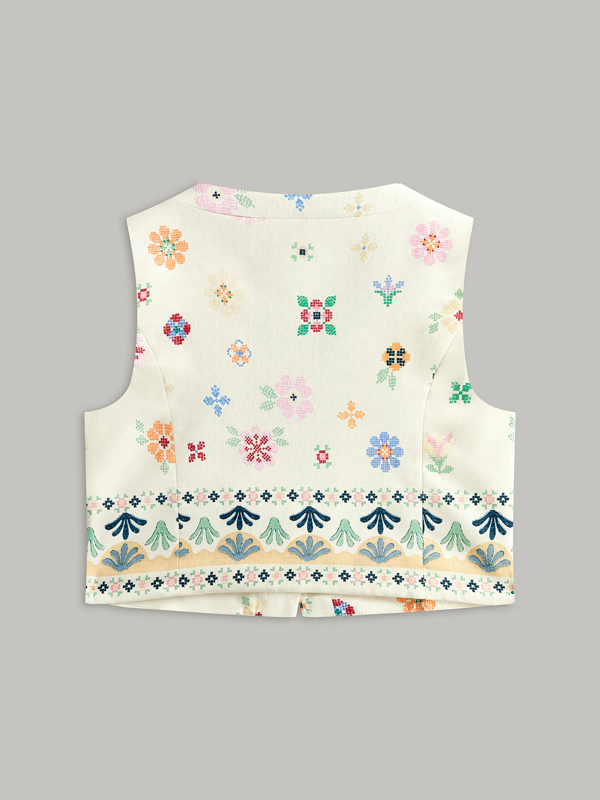Floral Embroidered Button Detail Vest - Takermore