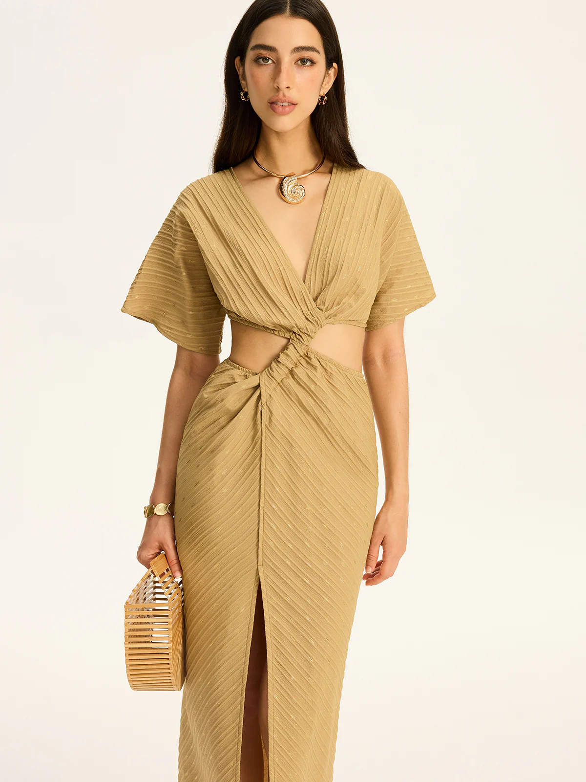Cut-Out Twist Slit Maxi Dress - Takermore