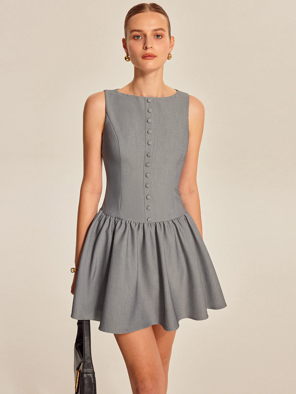 Button Front Pleated Sleeveless Dress - Takermore