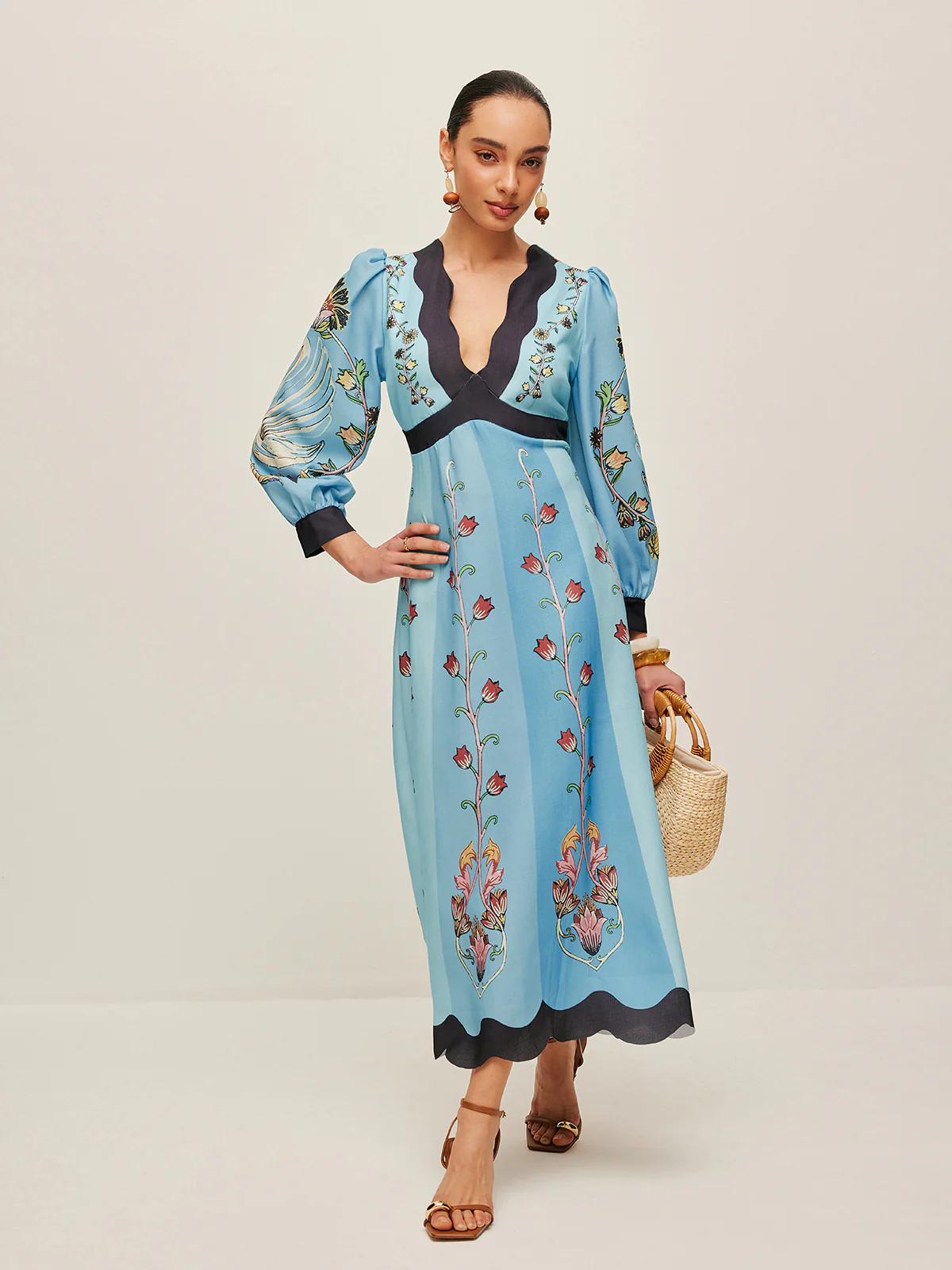 Open-Back Puff Sleeve Floral Dress - Takermore