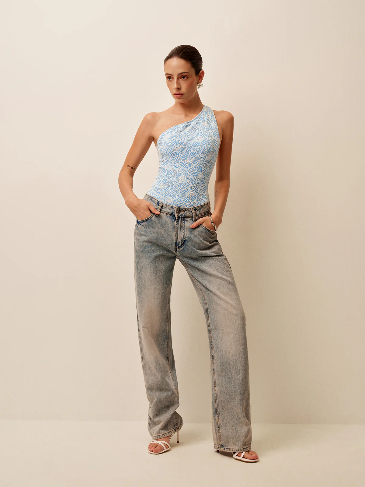 Asymmetrical Lace Cutout Back One-Piece - Takermore