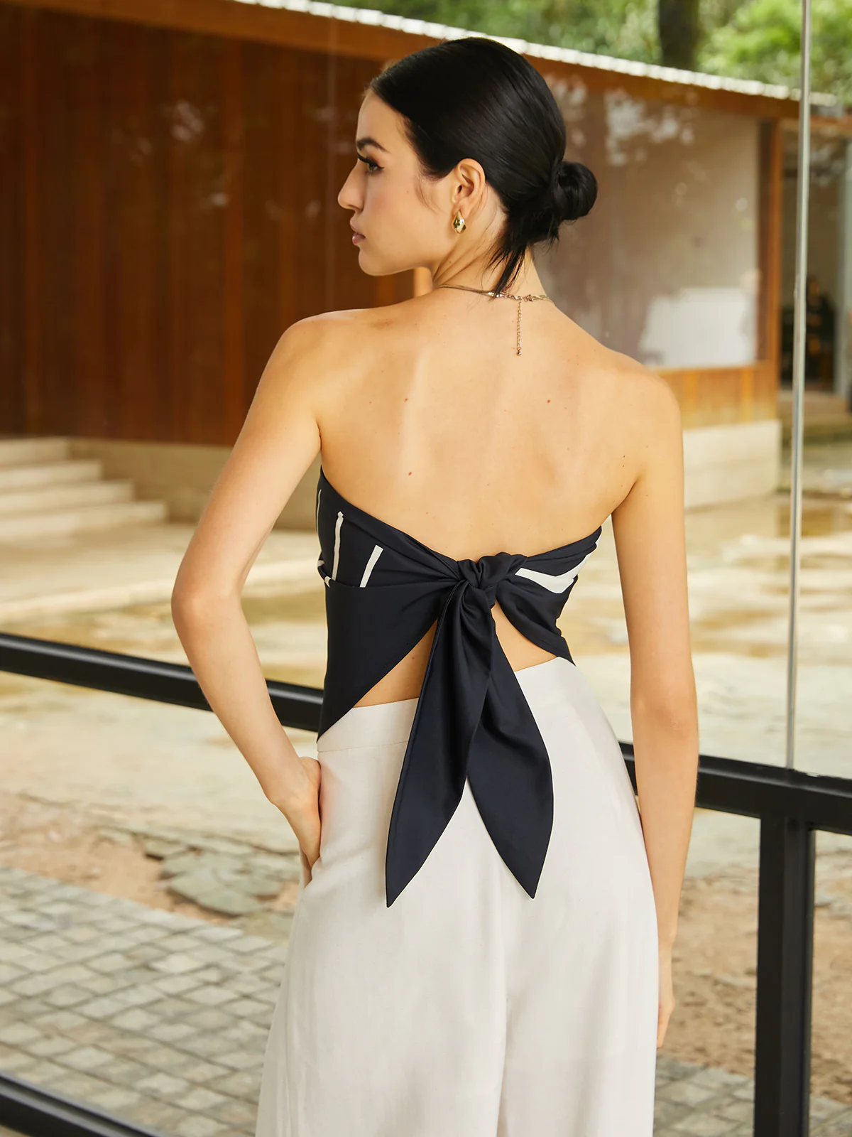 Print Tie Back Scarf Top - Takermore