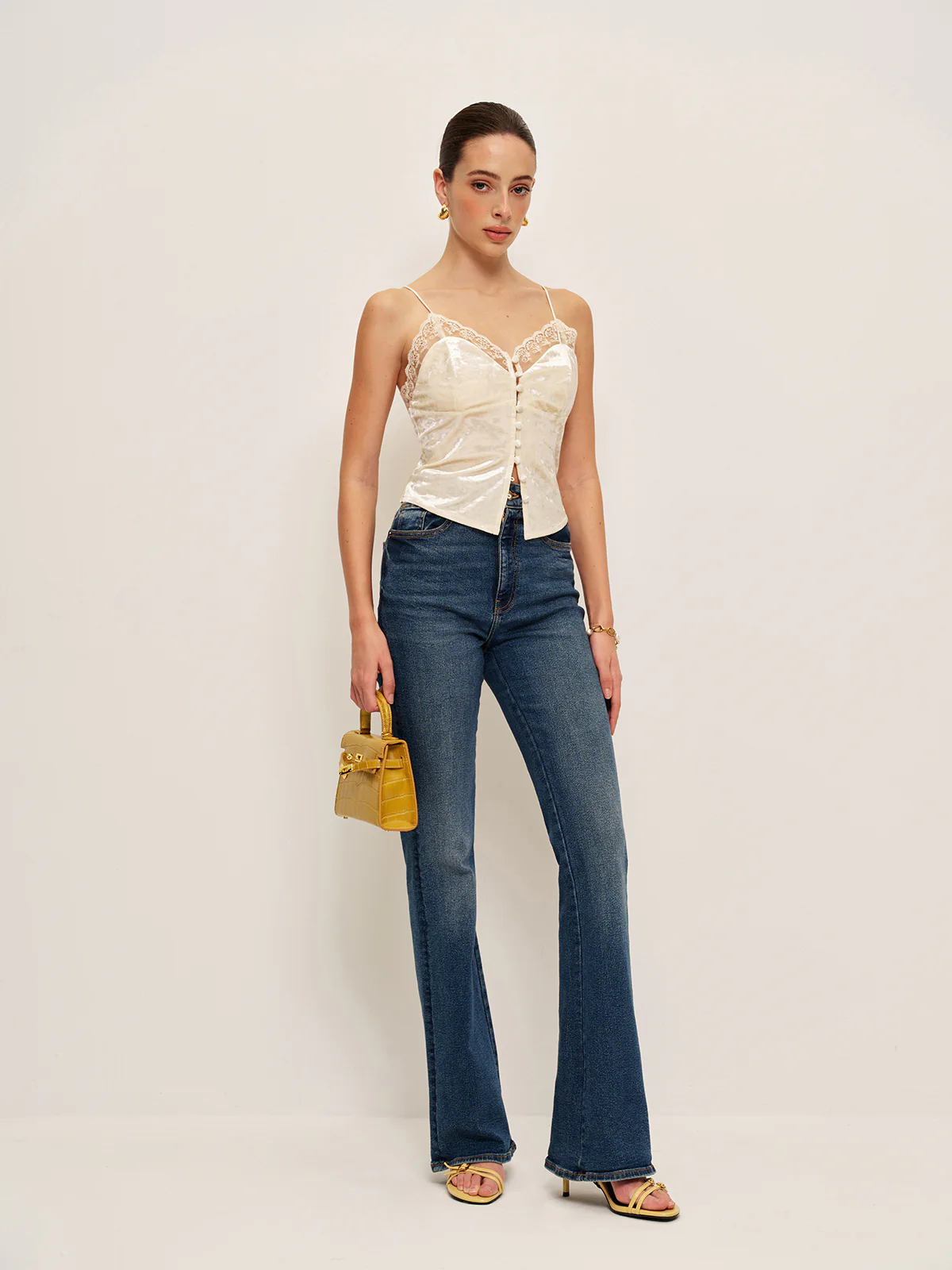 Lace Detail Velvet Cami Top - Takermore