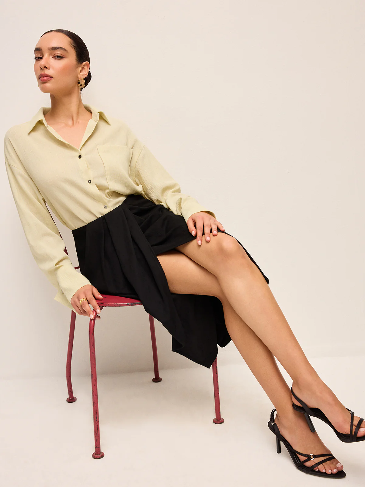 Semi-Sheer Long Sleeve Button-Up Shirt - Takermore