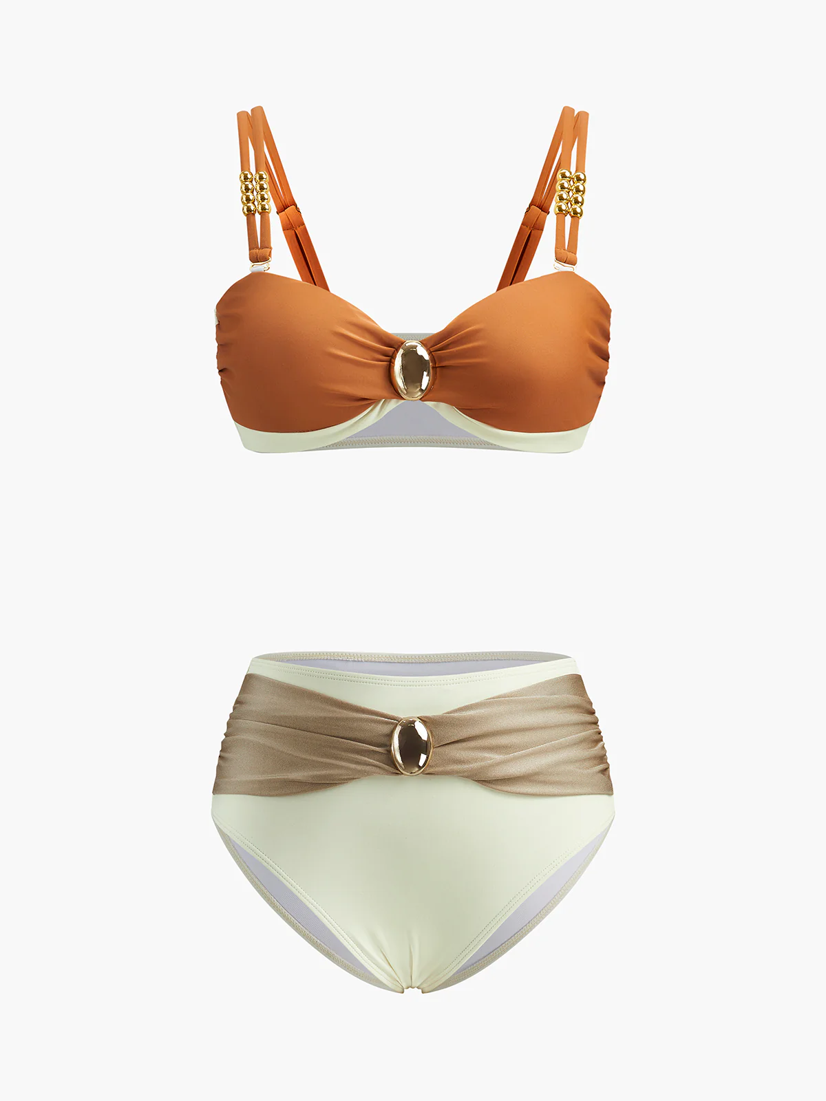 Embellished Color Block Retro Bikini Set - Takermore