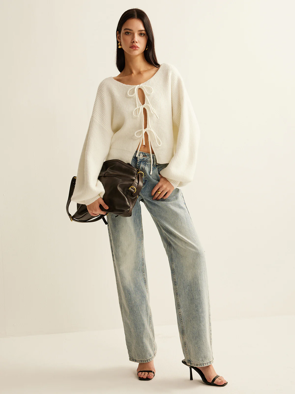 Wool-Blend Tie-Front Cardigan - Takermore