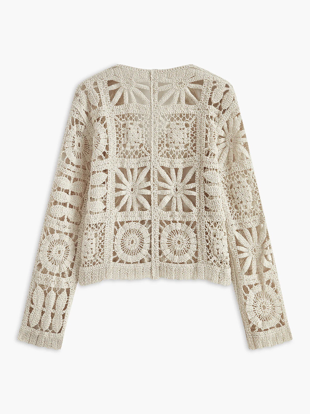 Crochet Square Pattern Button-Front Cardigan - Takermore