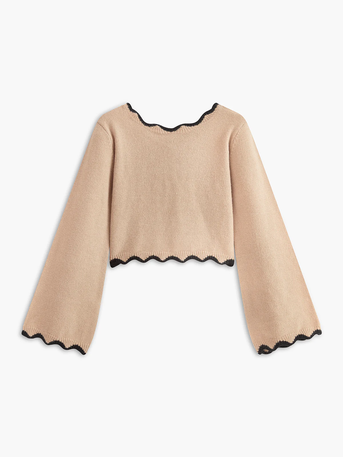 Contrast Wave Trim Bow Sweater - Takermore
